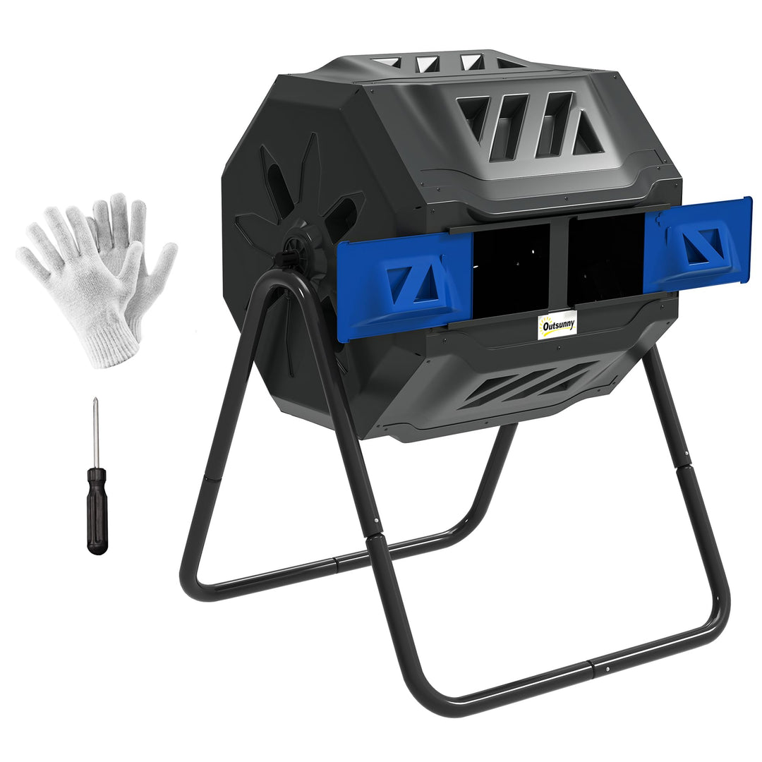 Outsunny Komposteimer für den Aussenbereich, 160 l, Doppelkammer, 360° drehbarer Komposter, Gartenko