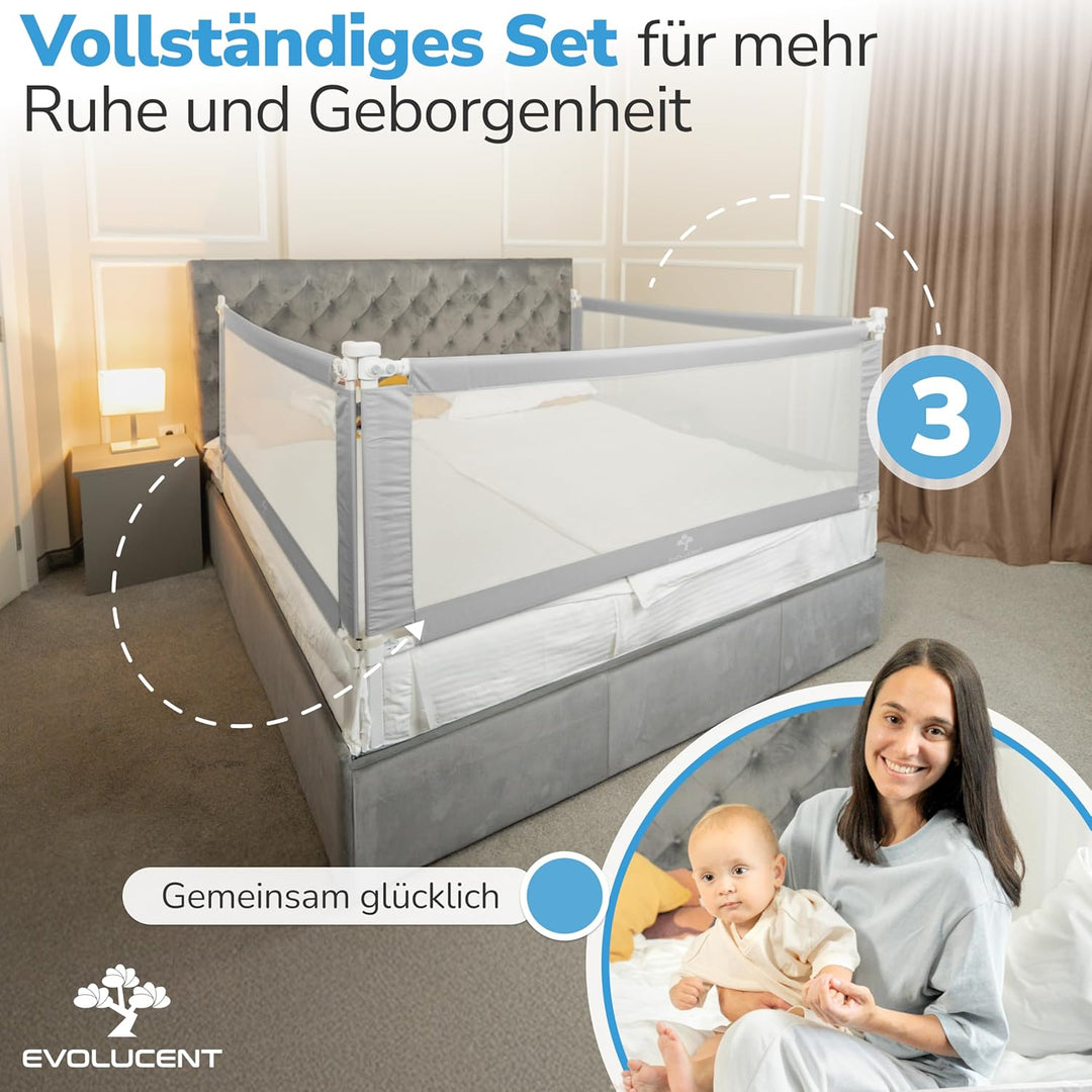 EVOLUCENT Bettgitter 160cm | Stabil ohne Verschrauben | Rausfallschutz für Boxspringbett, Kinderbett