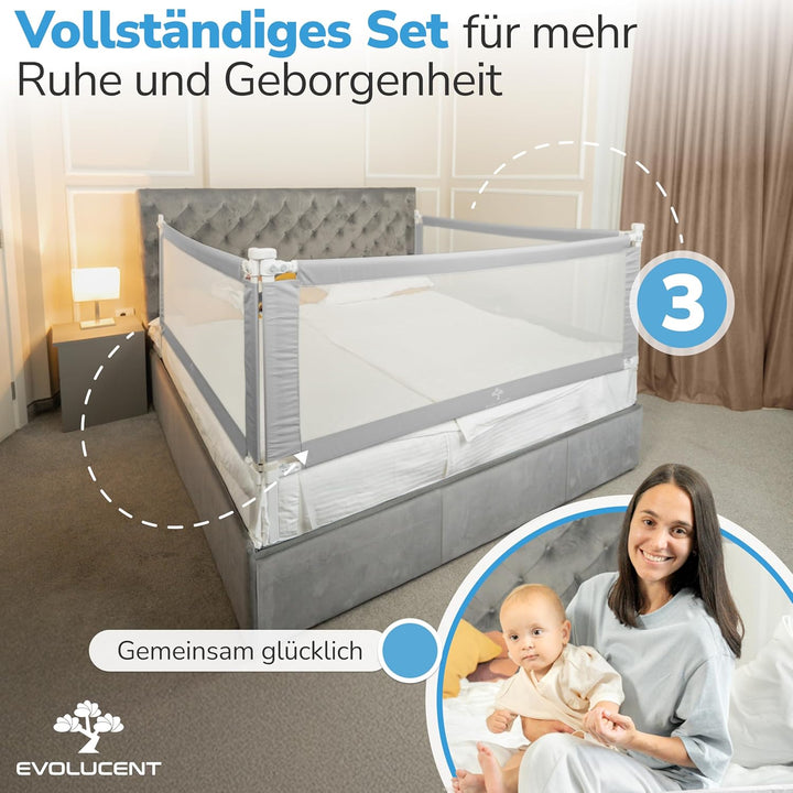 EVOLUCENT Bettgitter 90cm | Stabil ohne Verschrauben | Rausfallschutz für Boxspringbett, Kinderbett