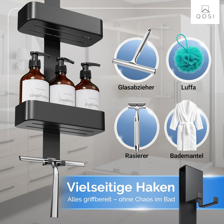 QOSI Duschablage zum Hängen als Set Inkl. 3x Shampoo Flaschen Seifenspender | Duschregal mit 2 Dusch