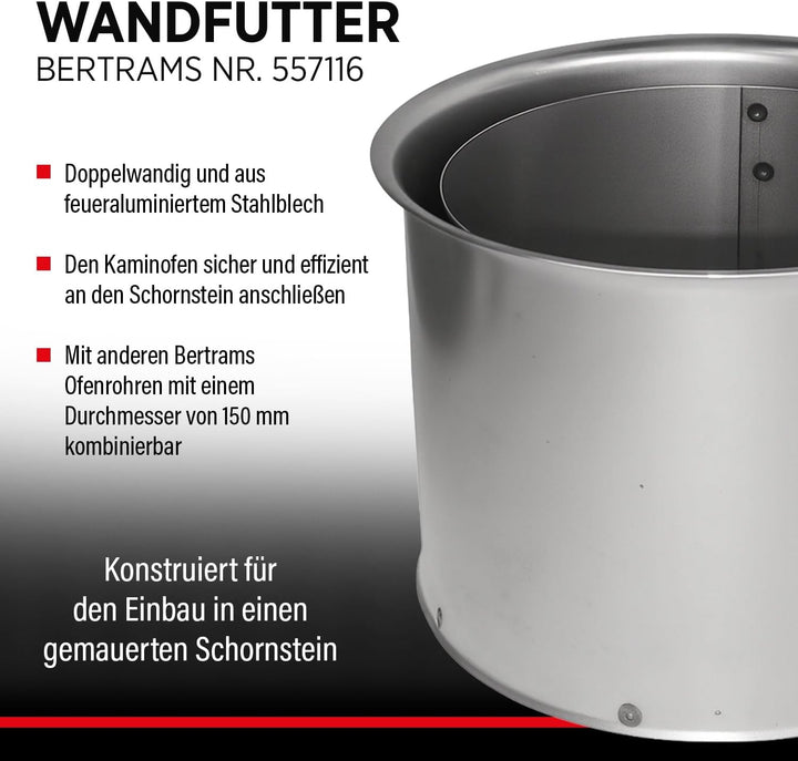 BERTRAMS Wandfutter doppelt Ø 150 mm Blank | 12cm langes Doppelwandfutter für 2mm Ofenrohre | Wanddu