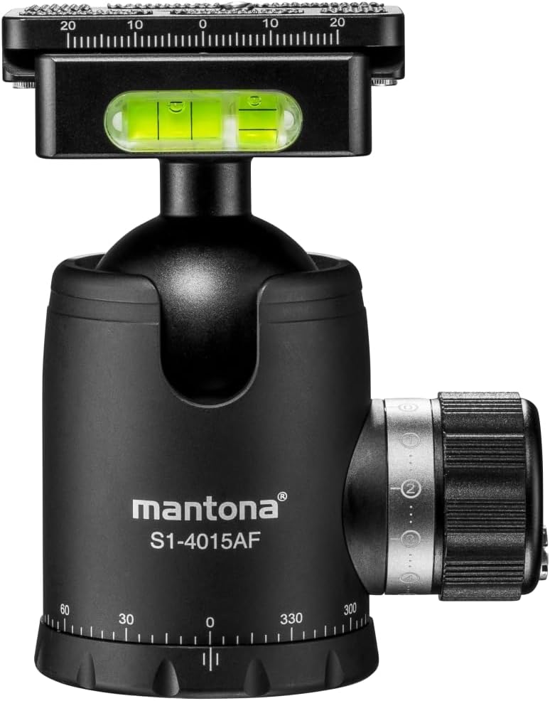 mantona Fortress Kugelkopf mit 40 mm Kugel I 360° Panorama-Funktion & 3 Wasserwaagen I mit Arca Swis