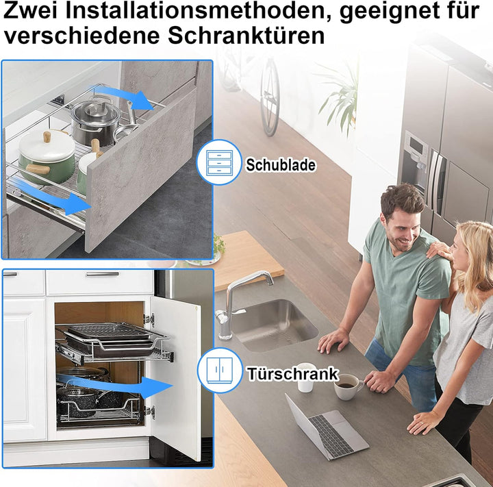 HENGMEI Teleskopschublade Schrankauszug Ausziehbare Ablage Küchenschublade Küchen Regal Korbauszug S