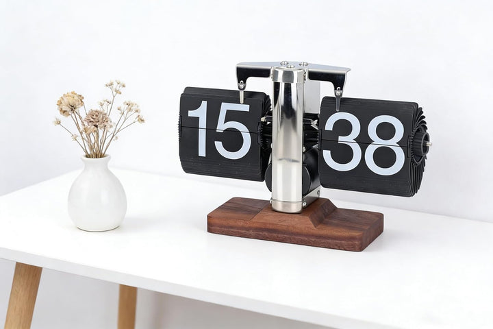 Klappuhr Schreibtisch, Flip Uhr Wortuhr Wecker Retro Deko Tischuhr Vintage Klappzahlenuhr Batteriebe