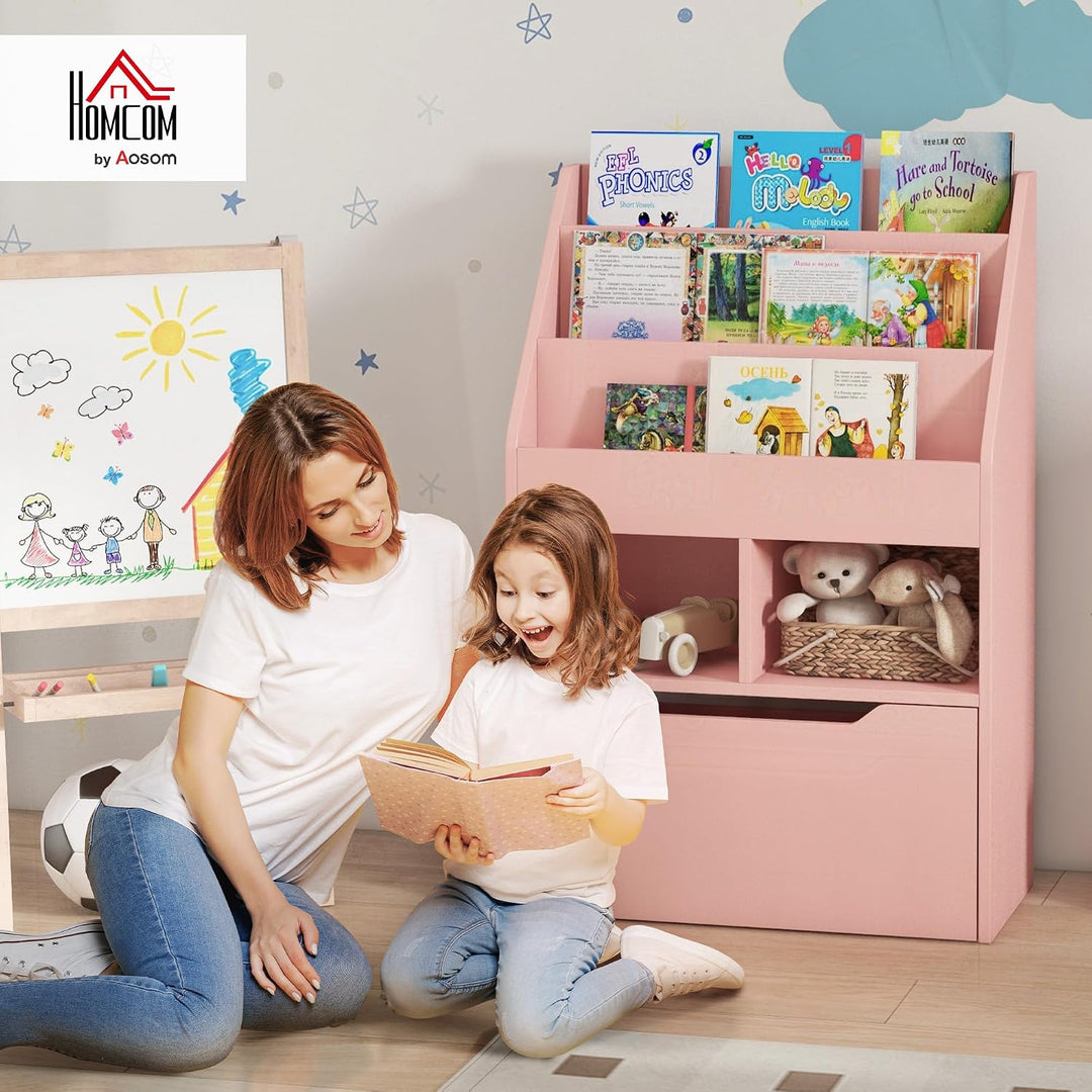 HOMCOM Kinder Bücherregal Kinderregal mit Schublade, 3 Ablagefächern und 2 offenen Fächern, Aufbewah