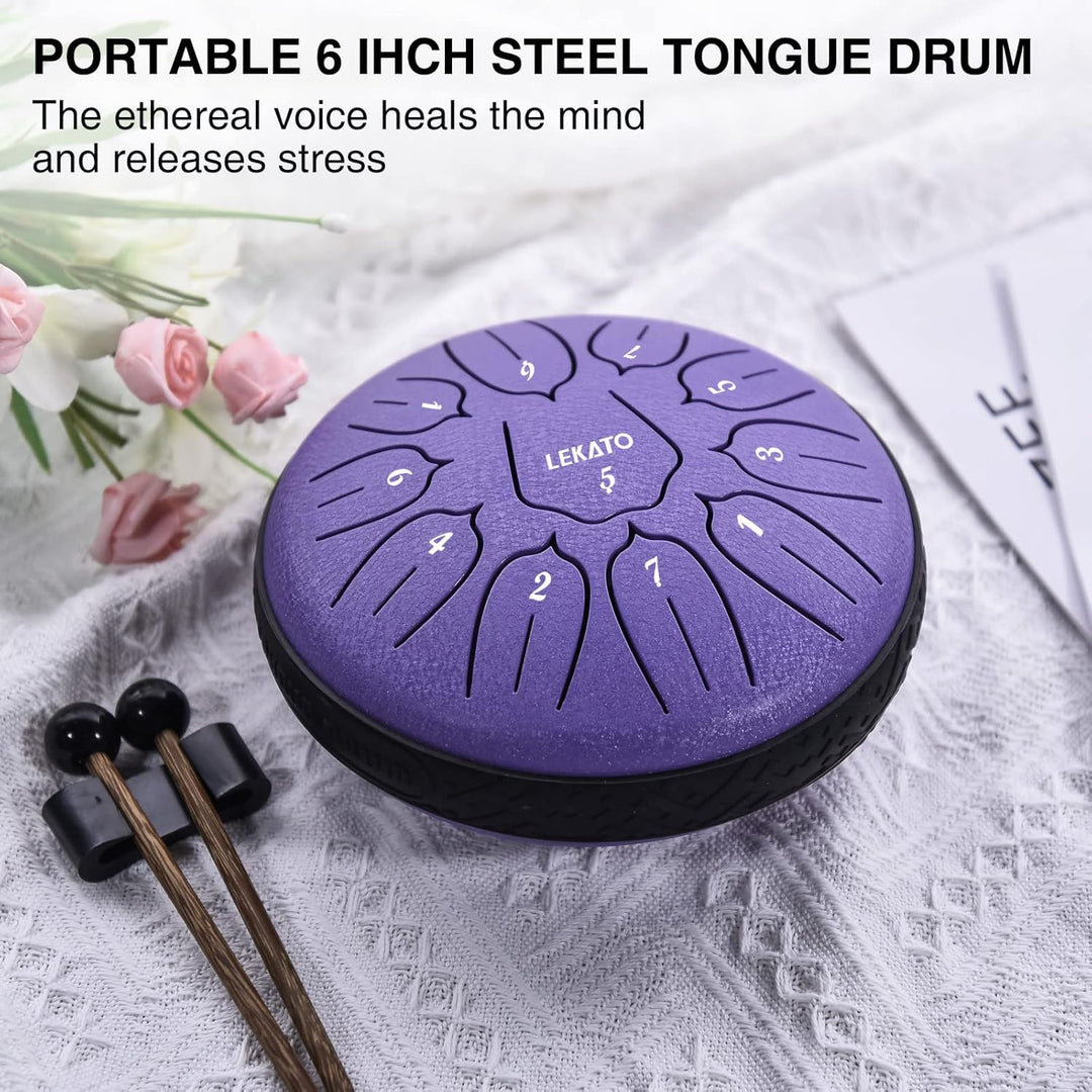 LEKATO Steel Tongue Drum, 6 Zoll 11 Tone D-Dur Zungentrommel Schlagzeug Anfänger, Steel Pan Töne Sch