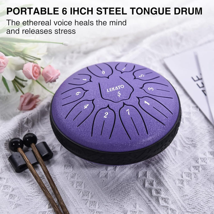 LEKATO Steel Tongue Drum, 6 Zoll 11 Tone D-Dur Zungentrommel Schlagzeug Anfänger, Steel Pan Töne Sch
