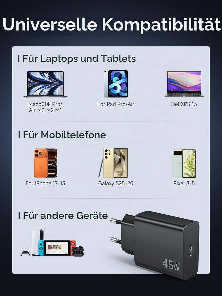 2Pack 45W USB C Schnellladegerät für Samsung, 45W Ladegerät USB C PPS-Schnellladen Netzteil Super Fa