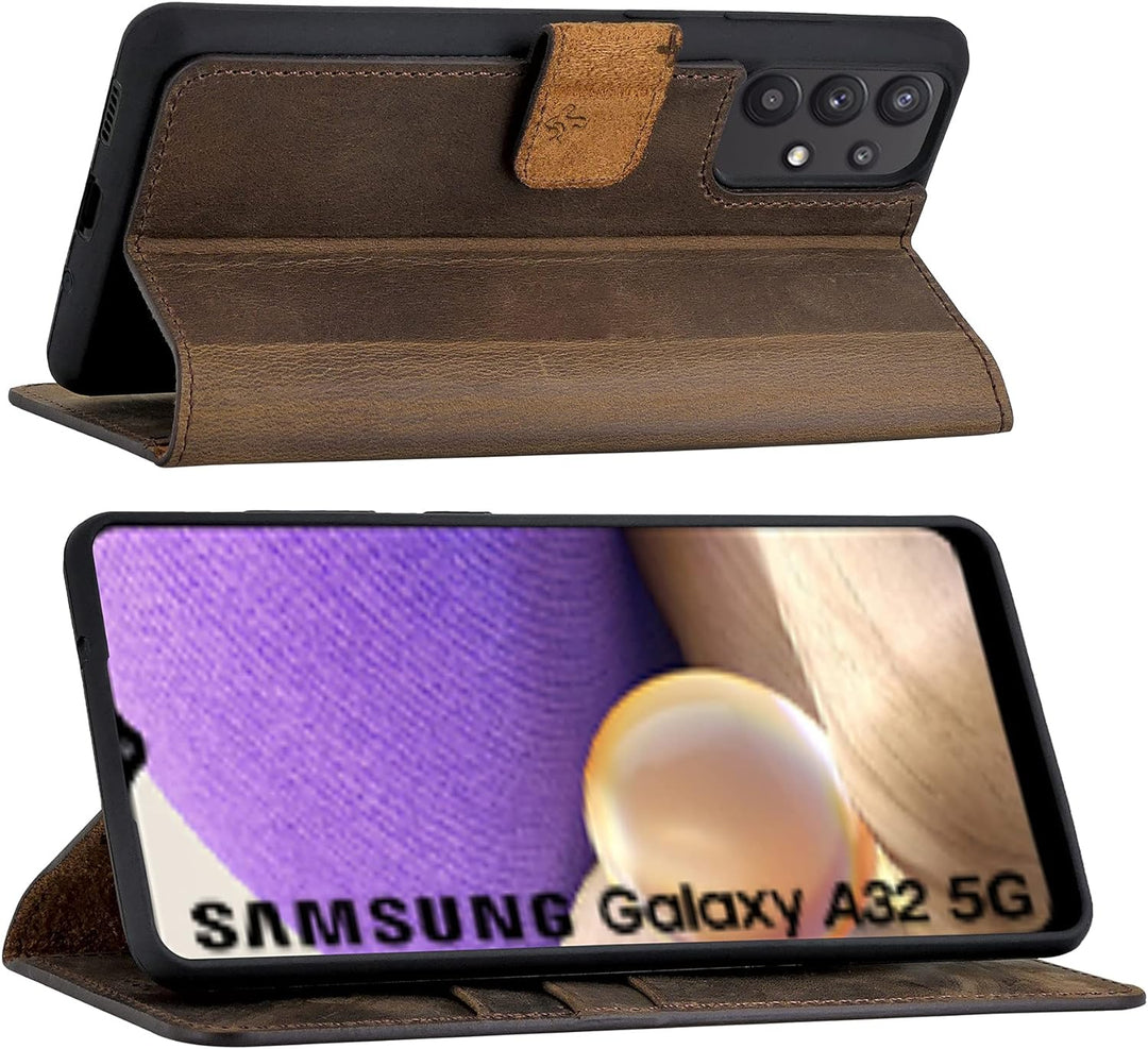 Suncase Book-Style Hülle kompatibel mit Samsung Galaxy A32 5G (Nicht für A32 4G) Leder Tasche (Slim-