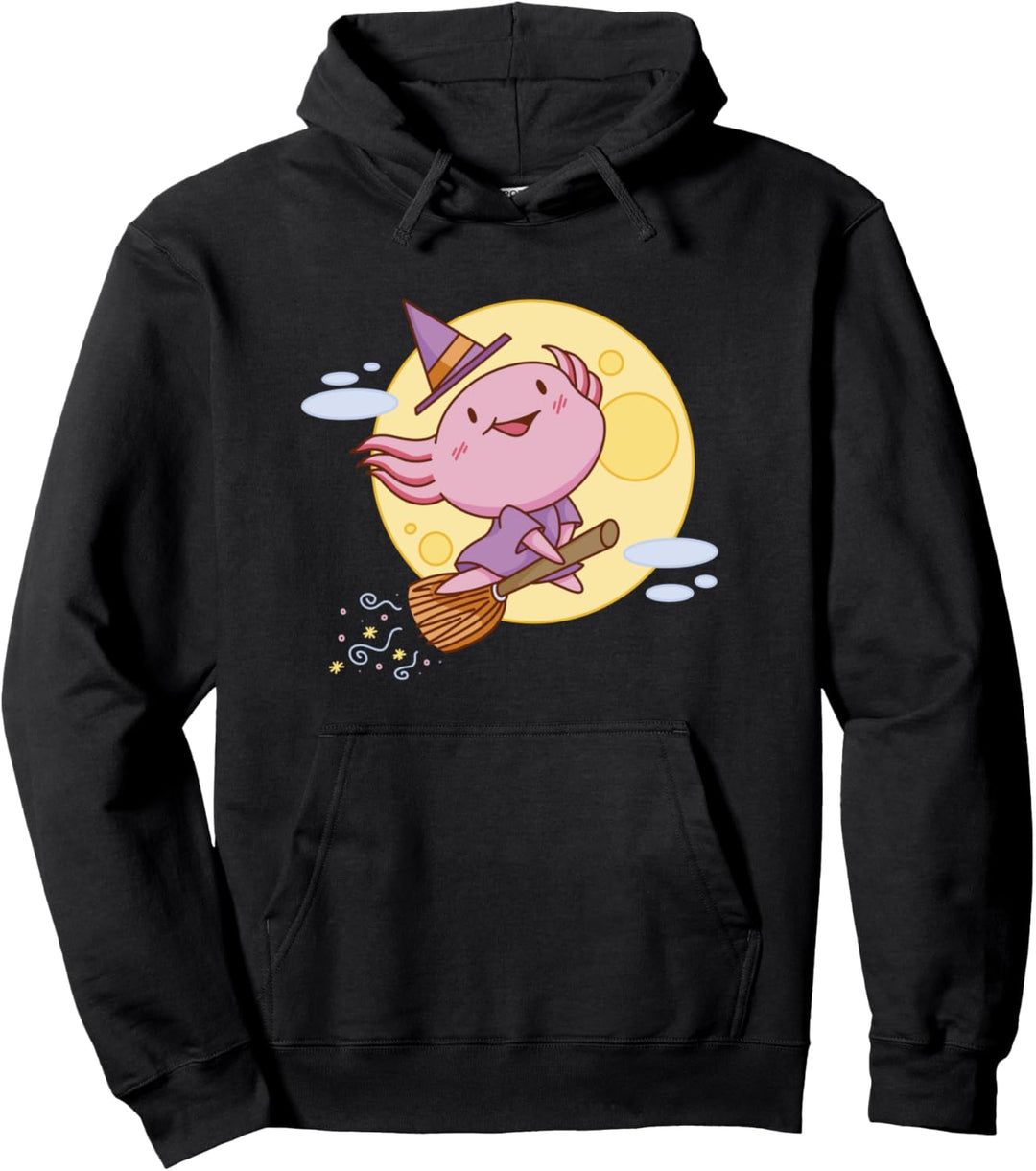 Süsses rosa Axolotl Hexenkostüm Besenstiel Lustiges Pullover Hoodie