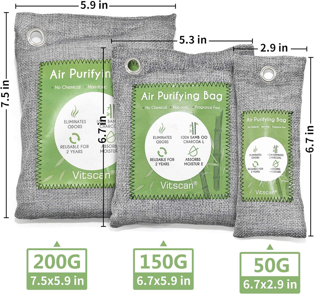 12-Pack Bambus Luftreinigungstasche, Aktivkohle Taschen Geruchsabsorber, Feuchtigkeitsabsorber, Natü