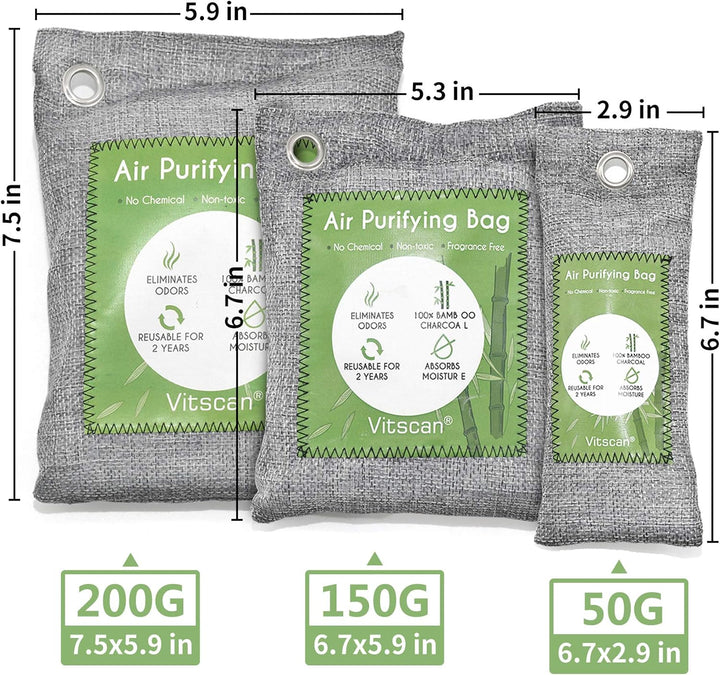 12-Pack Bambus Luftreinigungstasche, Aktivkohle Taschen Geruchsabsorber, Feuchtigkeitsabsorber, Natü