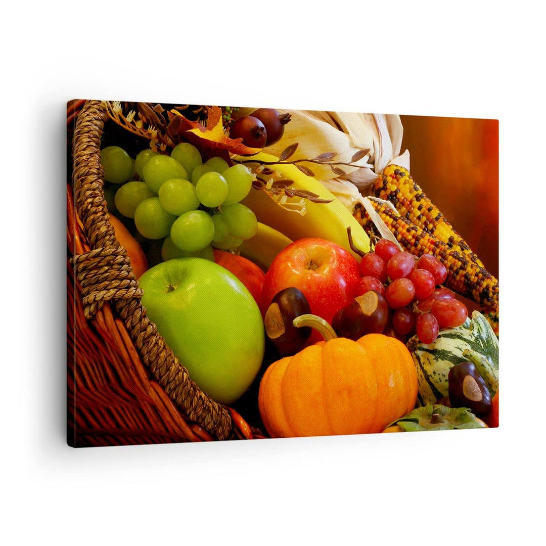 ARTTOR Bilder auf Leinwand Weidenkorb Obst Gemüse Leinwandbild 70x50cm Wandbilder Dekoration Wohnzim