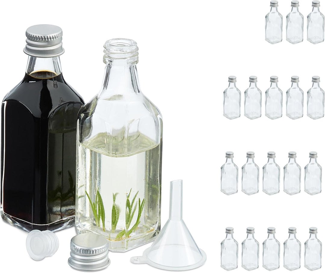 Relaxdays kleine Flaschen, 20er Set, 50 ml, Glasflaschen zum Befüllen, Schraubverschluss & Korken, t
