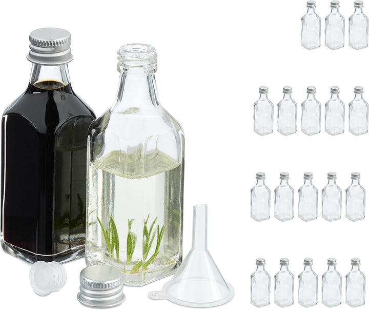 Relaxdays kleine Flaschen, 20er Set, 50 ml, Glasflaschen zum Befüllen, Schraubverschluss & Korken, t