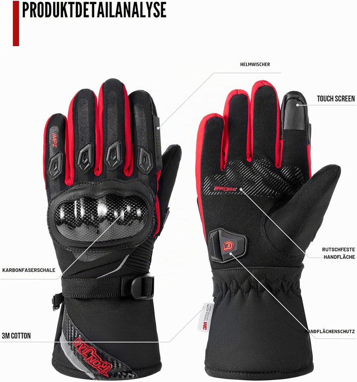 BORLENI Winter Motorradhandschuhe Herren, Motorrad Handschuhe Herr Warm Winterhandschuhe Wasserdicht