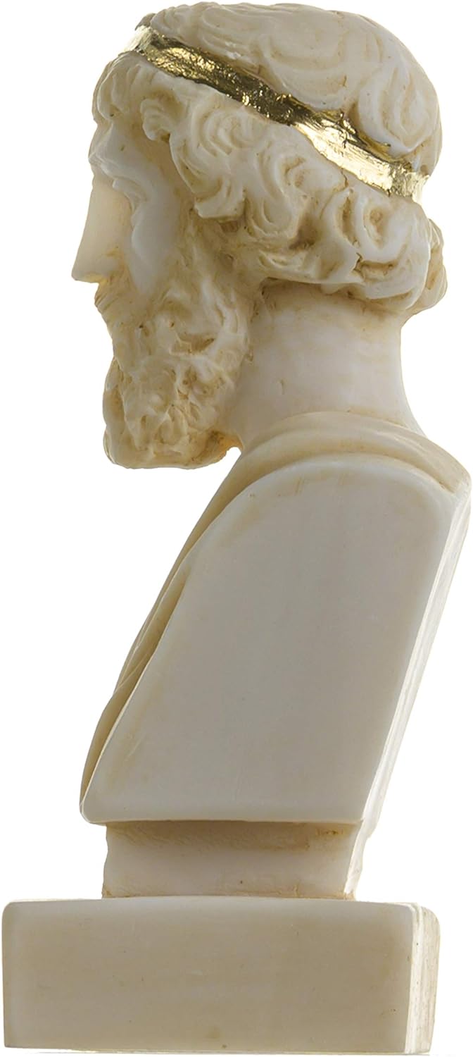 Plato Griechischer Philosophievater Statue Alabaster, handgefertigt, Kopfbüste goldfarben