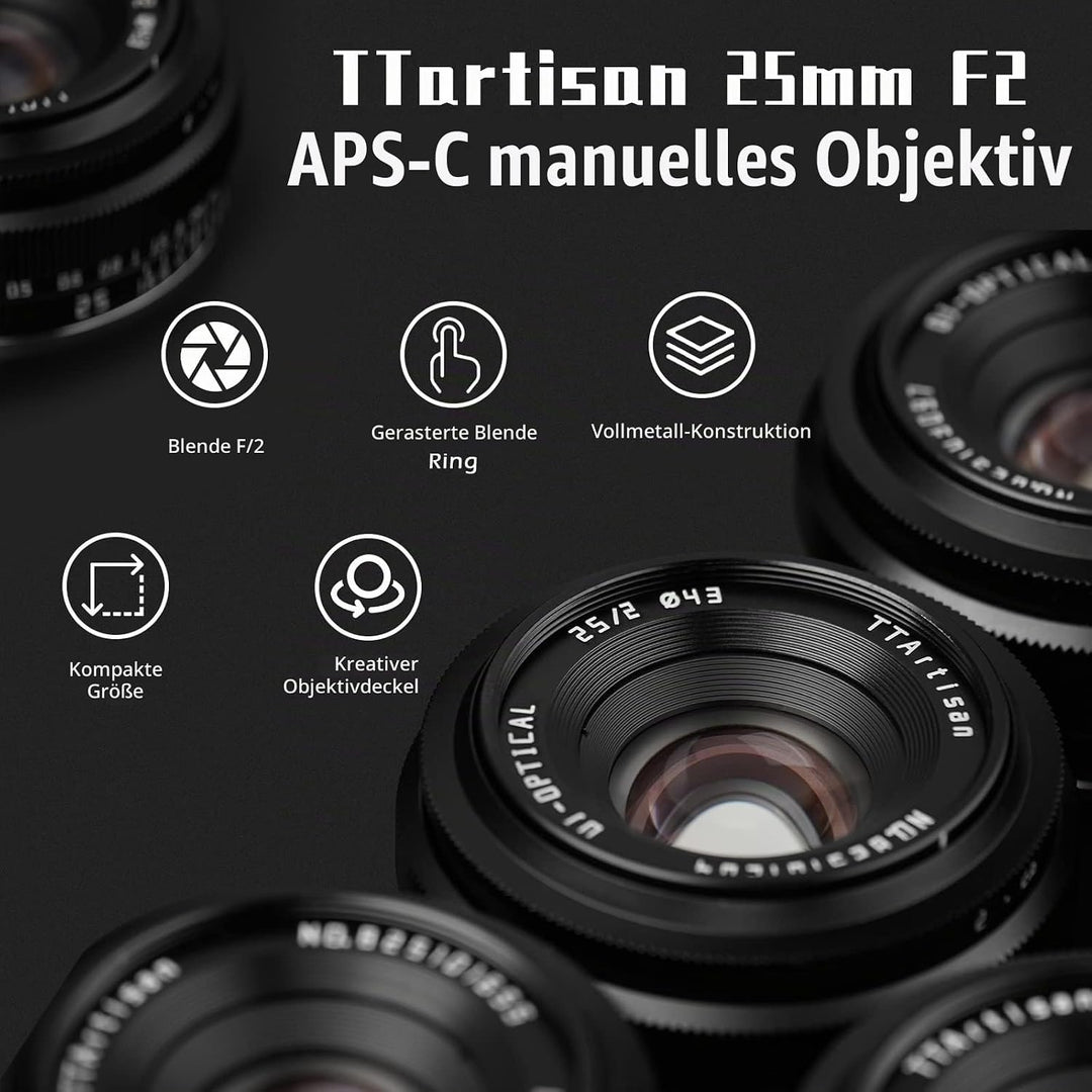 TTARTISAN 25mm F2 APS-C Objektiv, Kompatibel mit MFT M4/3 Mount Mirrorless Kamera epm1 emp2 E-PL1 E-