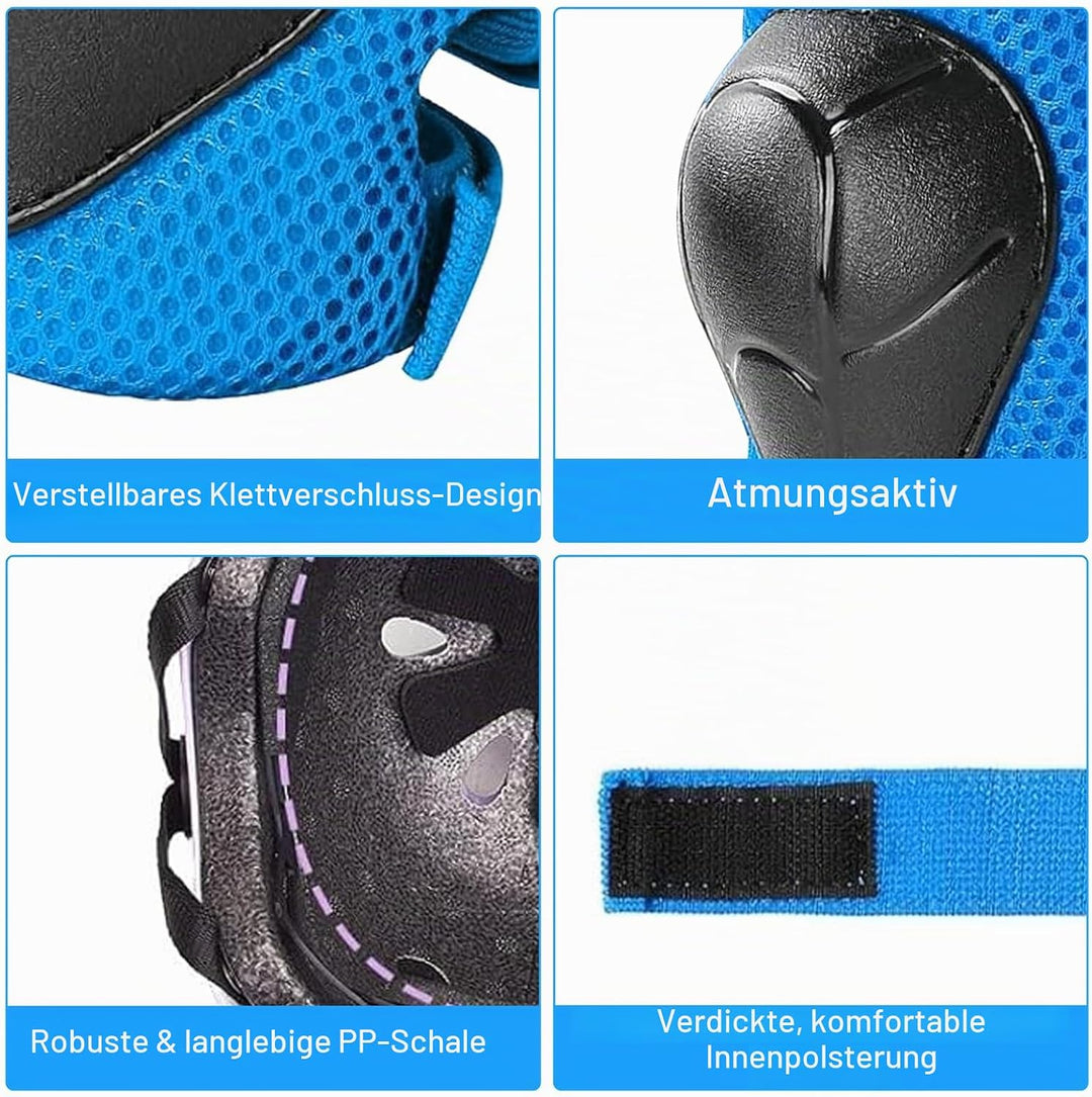 Knieschoner Kinder mit Helm, Schonerset Kinder Helm 3–9 Jahren, Knieschützer Inliner Kinder Schutzau