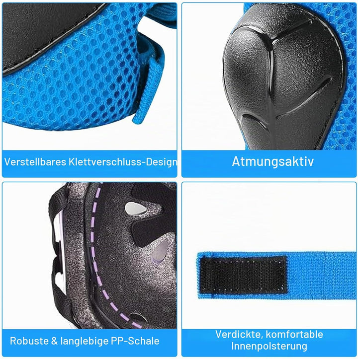 Knieschoner Kinder mit Helm, Schonerset Kinder Helm 3–9 Jahren, Knieschützer Inliner Kinder Schutzau