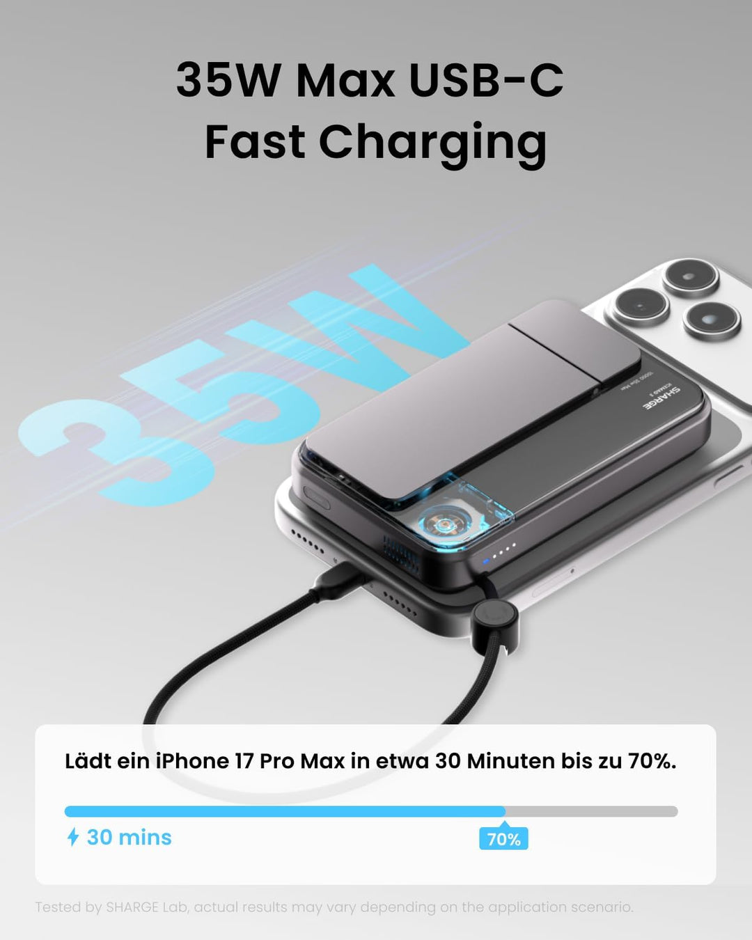 sharge ICEMAG 3 Magsafe Powerbank 10000mAh, Qi2.2 25W Magnetische Powerbank mit Active Cooling 3.0,