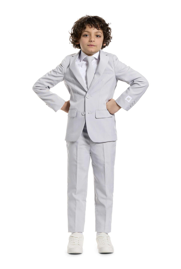 OppoSuits Groovy Grey Einfarbiger Anzug für Jungen - Abschlussball- und Hochzeitsfeier-Outfit - Inkl