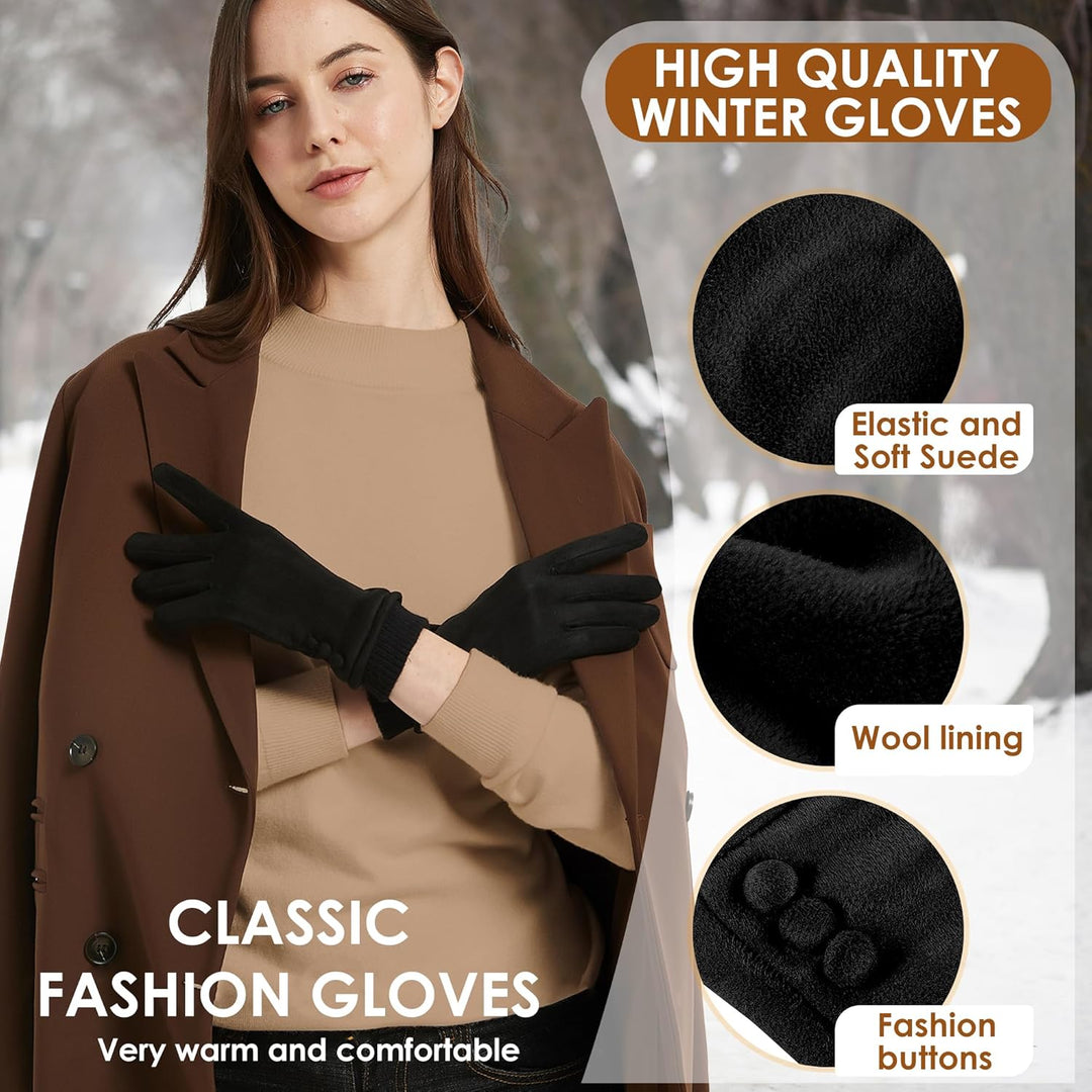 Frauen Winter Warm Touchscreen Telefon Winddicht Handschuhe Tragen Gefüttert Dicke Handschuhe Schwar