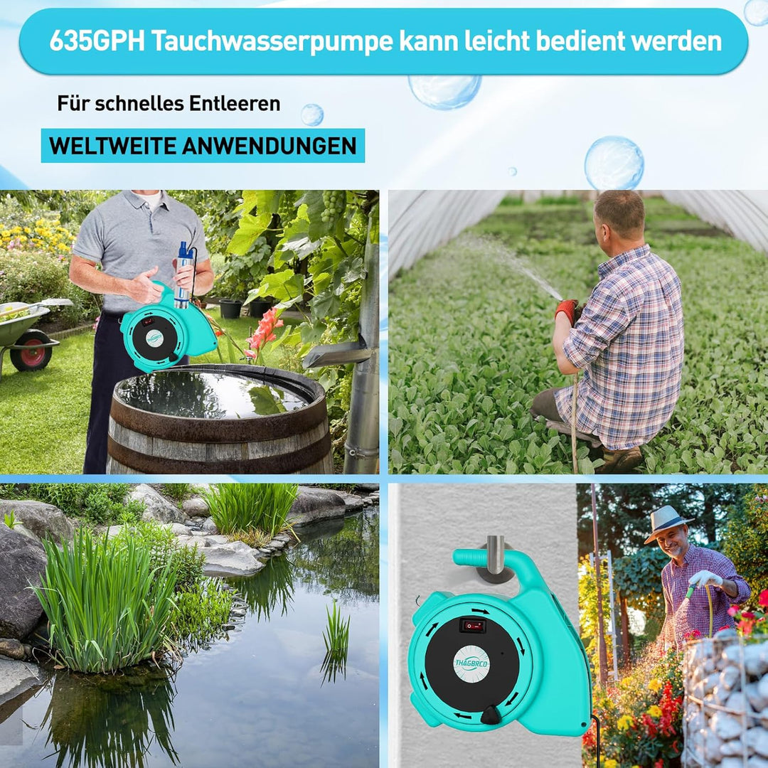 630GPH Wasserumfüllpumpe für Makita 18V Akku, 2400 L/Ht Tauchpumpe mit 16ft Kabel,120W Ölpumpe für G
