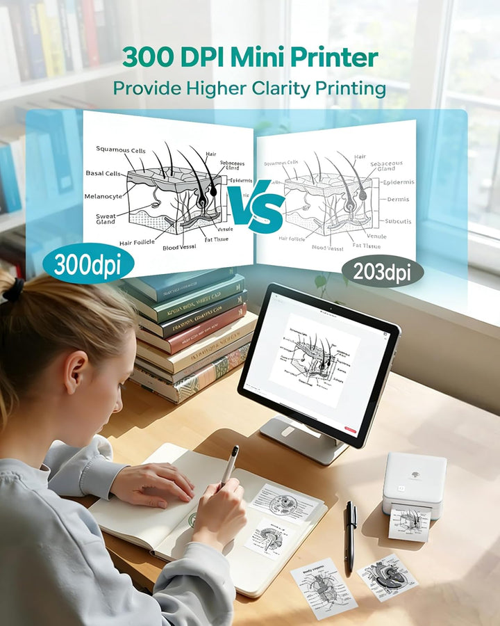 Phomemo M02 Pro Mini Drucker für Smartphone, Sticker Drucker 300 DPI Mini Thermodrucker Tiny Printer