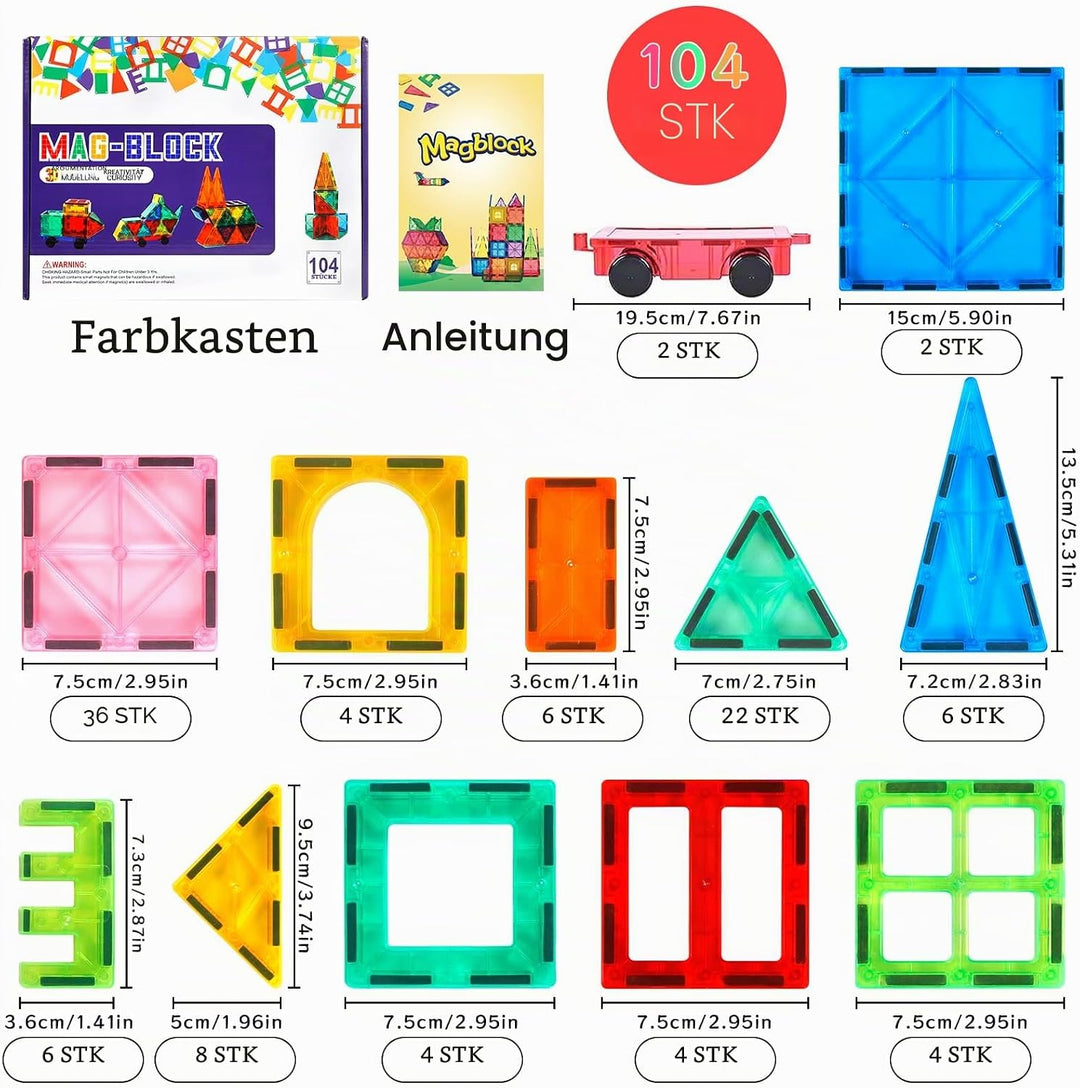 104Pcs Magnetische Bausteine Spielzeug, Magnetisches Bauspielzeug, Puzzle Baustein Spielzeug, Magnet