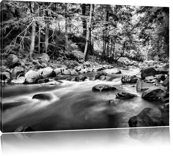Pixxprint Fluss mit Steinen als Leinwandbild/Grösse: 100x70 cm/Wandbild/Kunstdruck/fertig bespannt,