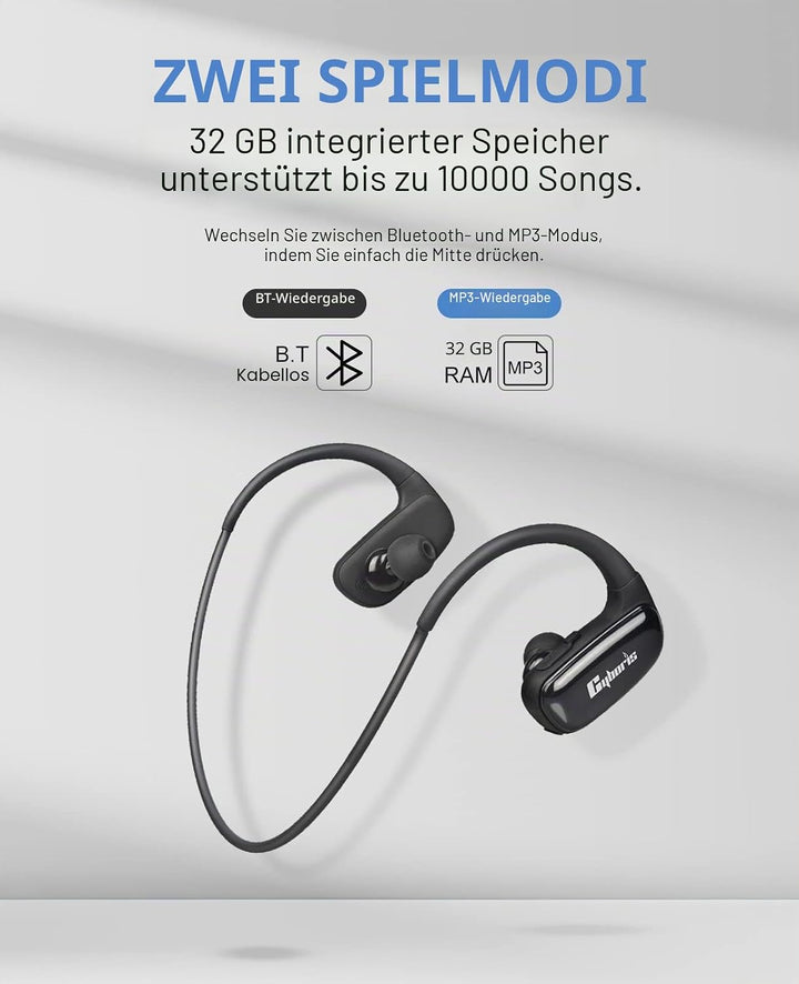 CYBORIS 32 GB eingebauter Speicher MP3-Player Bluetooth Headset Schwimmen Laufen Kopfhörer IPX7 Wass