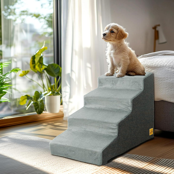 BingoPaw Hundetreppe 4 Stufen 50cm hoch, Haustiertreppe für Bett und Sofa aus Hochdichtem Schwamm, T