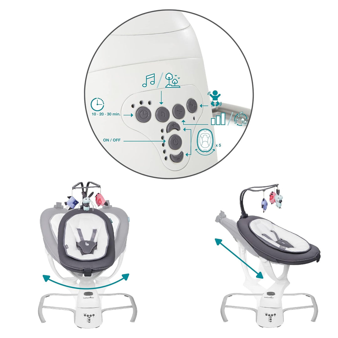 Babymoov Babyschaukel Swoon Motion Zink - inkl. 8 Melodien, 360° Sitzfläche, verstellbare Rückenlehn