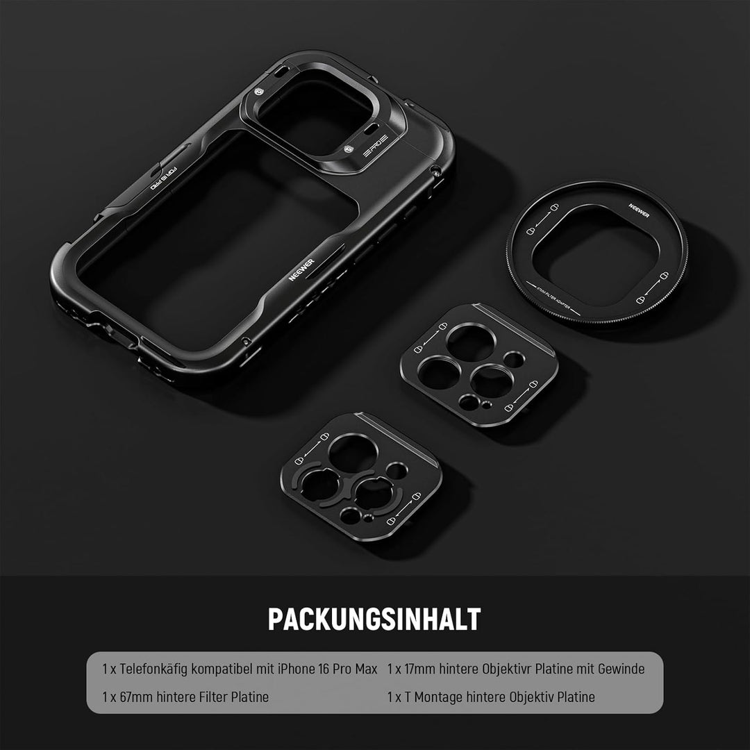 NEEWER 16 Pro Max Käfig Cage Schnellverschluss Video Rig Stabilisator kompatibel mit iPhone 16 Pro M