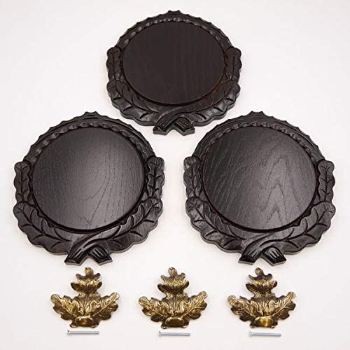 GTK Set 3 Stück Keilerschilder geschnitzt dunkel AF 16 cm mit 3 Stück Eichenlaub Deckblatt gross Kei