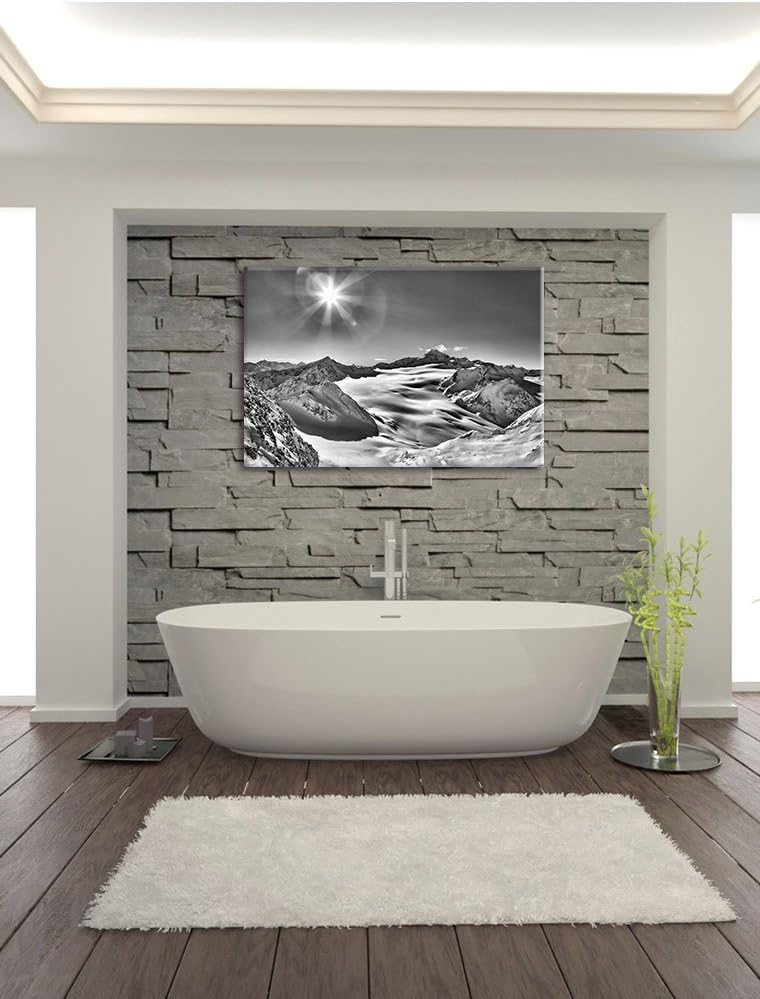 Pixxprint Monocrome, Winterlandschaft Schnee Sonnenschein Wald, Format: 100x70 auf Leinwand, 100x70