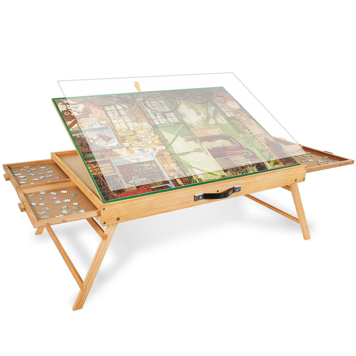 1500 Stück Tragbarer Puzzletisch mit Beinen, 64 x 87 cm Verstellbares Holz-Puzzlebrett mit 4 Schubla
