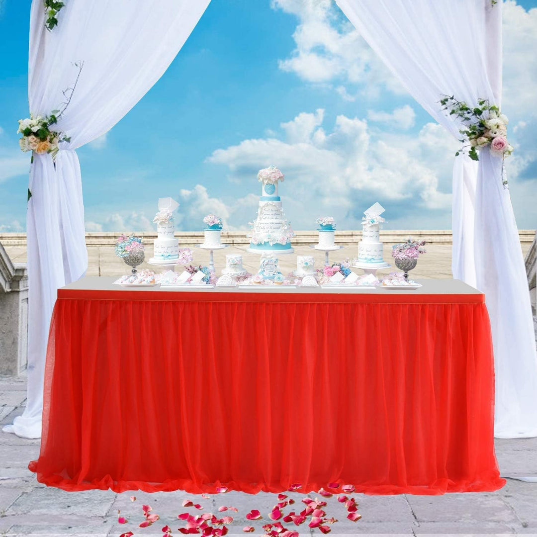 HBBMAGIC Tüll Tischrock Rot, Tütü Tischröcke 427 * 76CM, Candy Tisch Tischdecke Tüll für Geburtstag