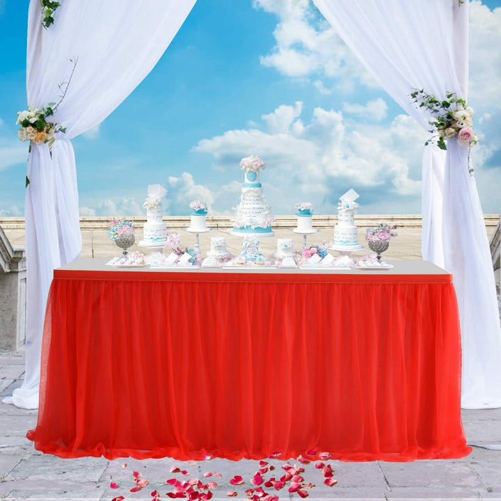 HBBMAGIC Tüll Tischrock Rot, Tütü Tischröcke 427 * 76CM, Candy Tisch Tischdecke Tüll für Geburtstag