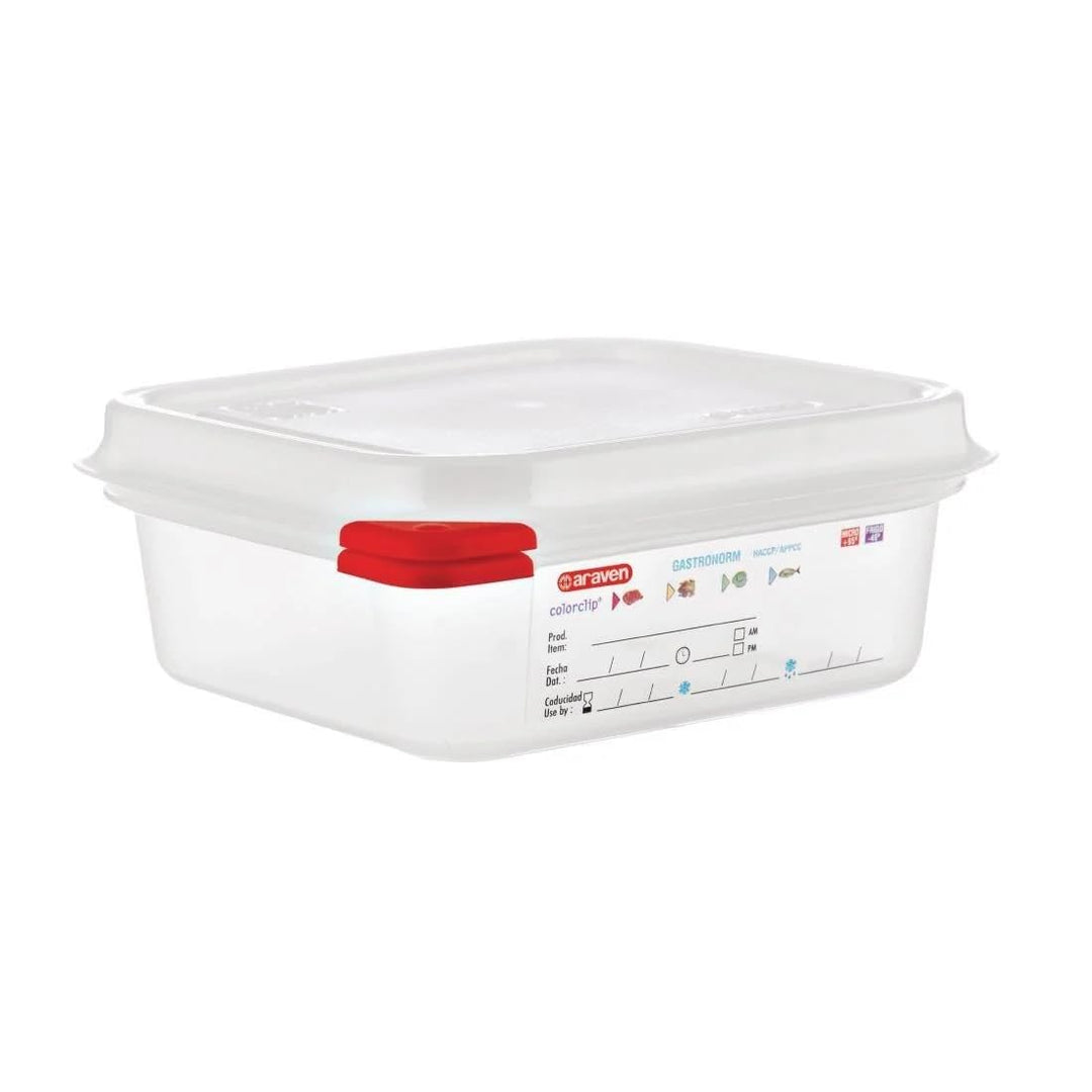 Araven 03350 PP Food Container GN mit Deckel, 1,1 l, 65 mm (4 Stück) 65 x 176 x 162mm, 65 x 176 x 16