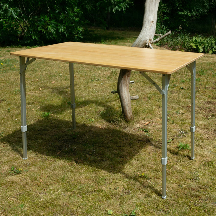 your GEAR Portofino Bambus Campingtisch M 52x57 cm – Höhenverstellbarer Outdoor Klapptisch – Telesko