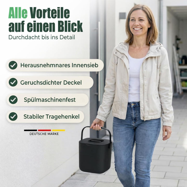 YourCasa Biomülleimer Küche 7L - Komposteimer mit herausnehmbarem Sieb & Deckel - geruchsdicht, spül