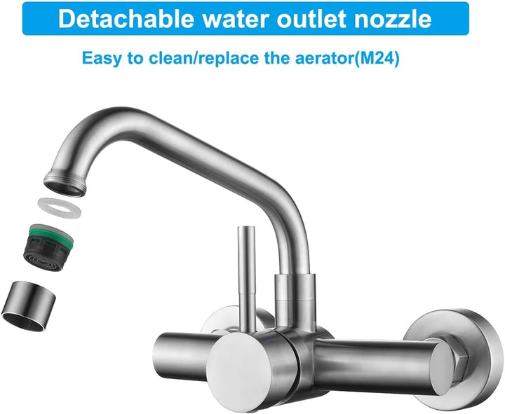 Wasserhahn Küche Wandmontage, Küchenarmatur Wand Mischbatterie mit 360° drehbar Auslauf, Wandarmatur