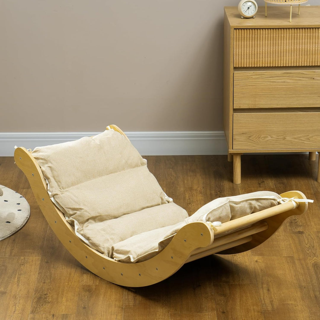 AIYAPLAY 4-in-1 Montessori Klettergerüst Indoor Holz Kletterdreieck mit Kletterbogen, Rutsche & Matt