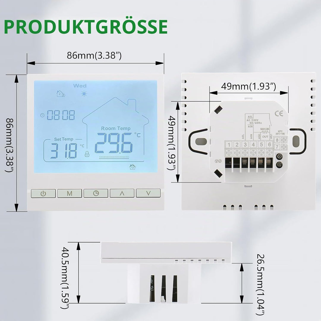 Wengart Digitaler Elektroheizung Thermostat WG902,AC230V 20A Programmierbarer Thermostat,Präzise Tem
