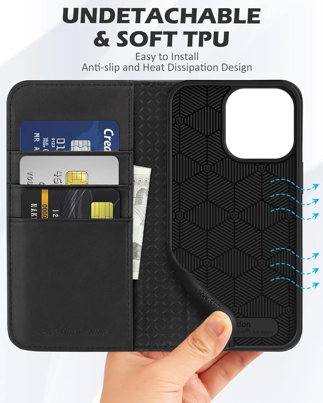 SHIELDON Hülle für iPhone 13 Pro, Handyhülle Schutzhülle [Echtleder] [Kartenfach] [Magnet] [Standfun