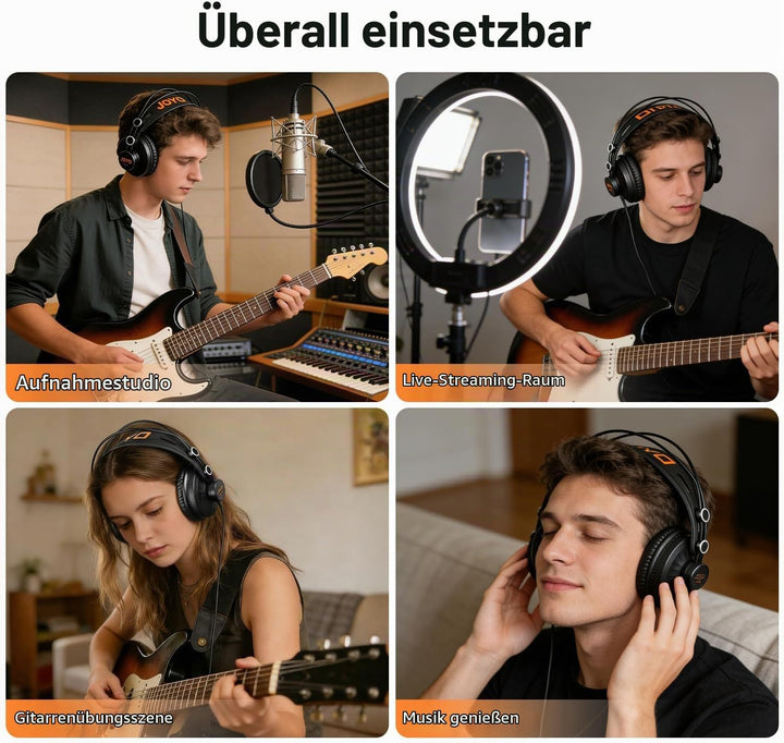 JOYO Studio-Kopfhörer, Monitor-Kopfhörer für Aufnahme, Over-Ear-Geräuschunterdrückung, für Gitarre,
