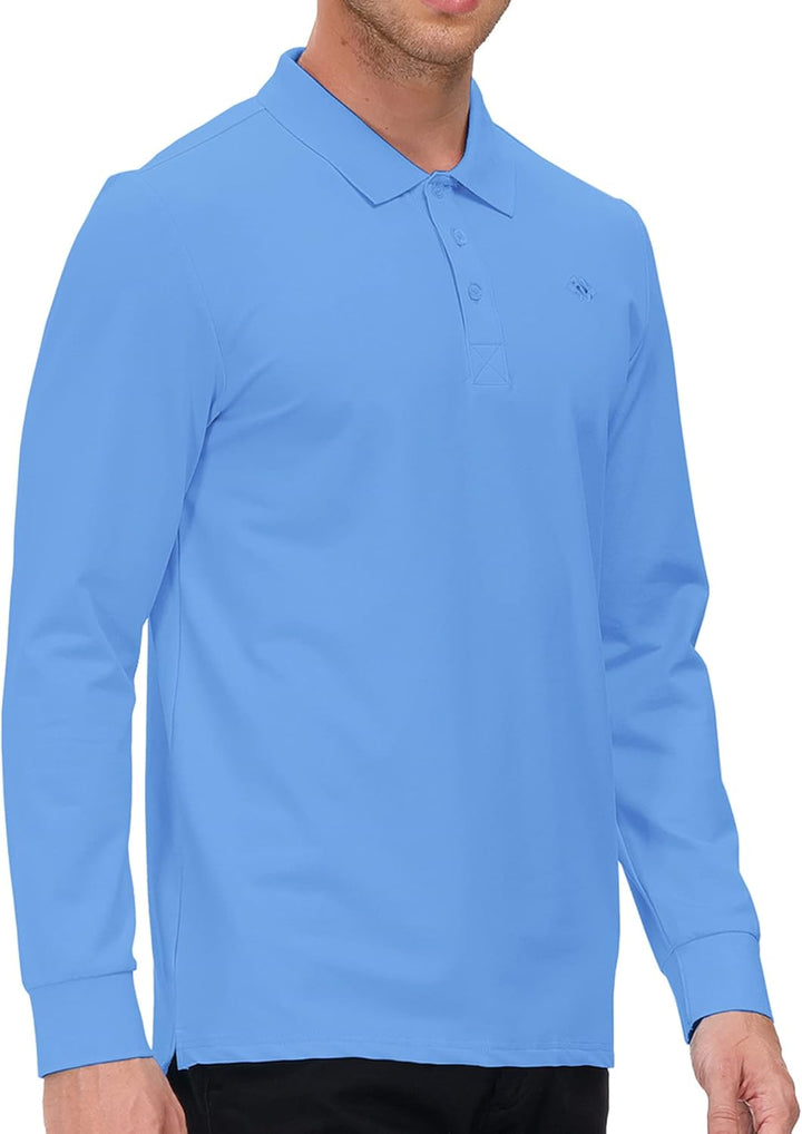 MoFiz Herren Poloshirt Langarm Baumwolle Polohemd Freizeit Polo Golf Wintershirts mit Kragen S Himme