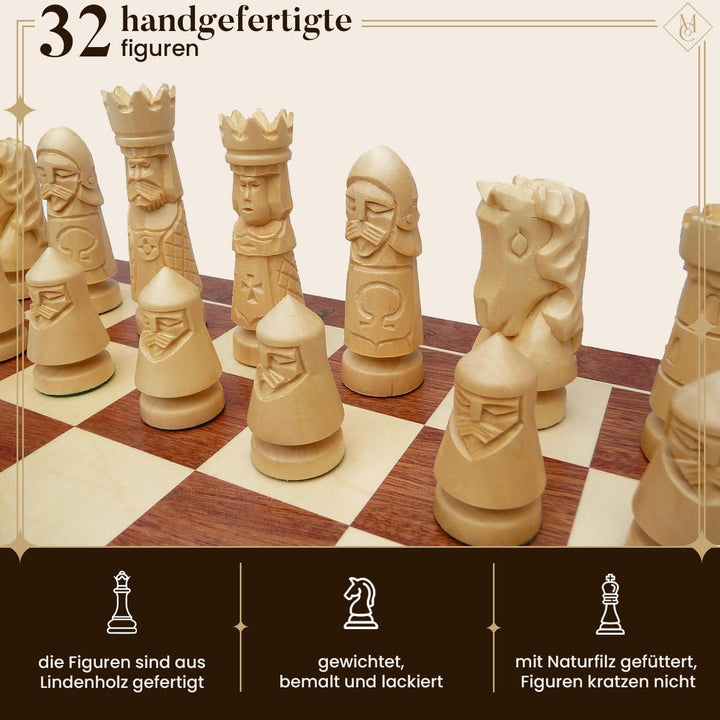 Master Of Chess Schachset Castle Deluxe XXL 60 x 60 cm aus Holz Jedes Schachstück handgeschnitzt !